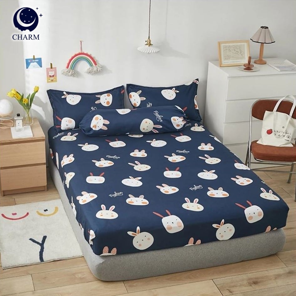 CHARM DREAMY ชุดผ้าปูที่นอน 6ฟุต 3ชิ้น ลาย NAVY BUNNY – ผ้าปูที่นอน พร้อมปลอกหมอน (ไม่รวมผ้านวม)_1